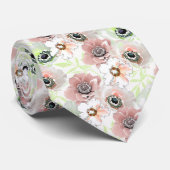 Cravate Fleurs blanches, roses. (Roulé)