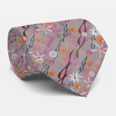 Cravate Fleurs blanches, roses et orange sur gris (Roulé)