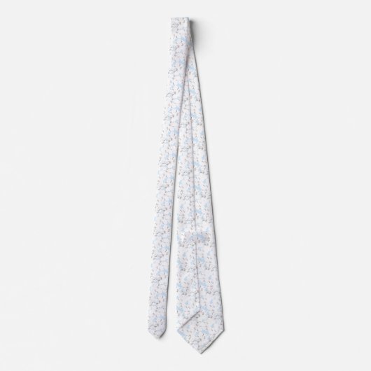 Cravate Fleurs blanches sur bleu clair. (Dos)