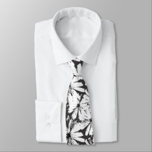 Cravate Fleurs blanches sur gris foncé