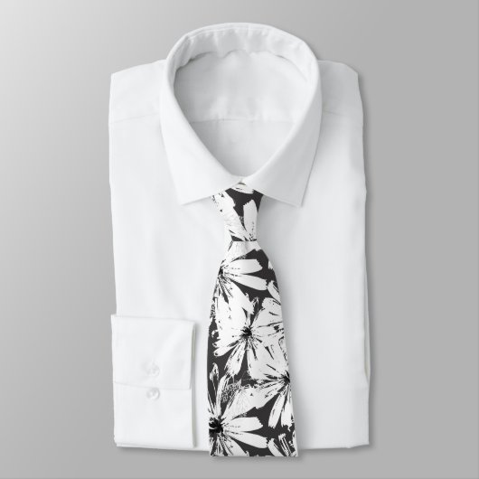 Cravate Fleurs blanches sur gris foncé (Attaché)