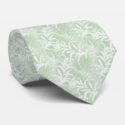 Cravate Fleurs blanches sur vert clair. (Roulé)