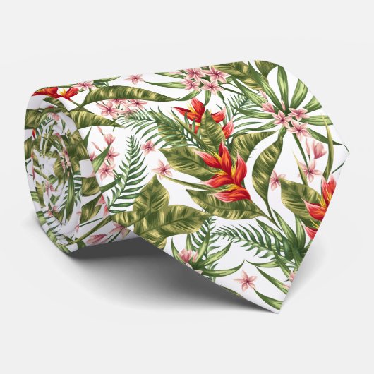 Cravate Fleurs Blanches Tropicales (Roulé)