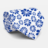 Cravate Fleurs - bleu marine sur blanc (Roulé)