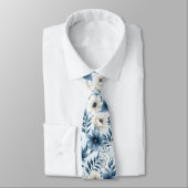 Cravate Fleurs bleues et beiges (Attaché)