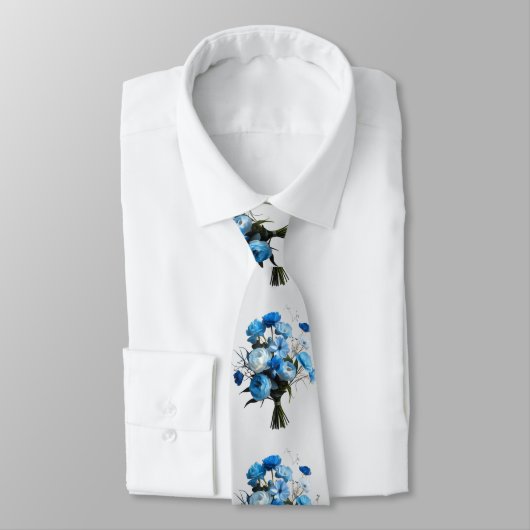 Cravate Fleurs bleues et blanches (Attaché)