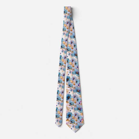 Cravate Fleurs bleues éthérées dans les pastels doux Encre (Dos)