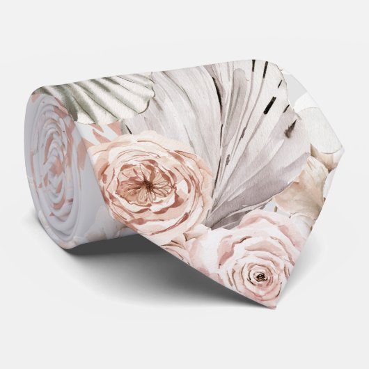 Cravate fleurs boho pampas herbe (Roulé)