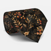 Cravate Fleurs botaniques automne jaune orange noir (Roulé)
