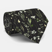 Cravate Fleurs botaniques modernes vert et noir (Roulé)