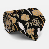 CRAVATE FLEURS BROWN ART DÉCO, PIROTS BLANCS SUR NOIR (Roulé)