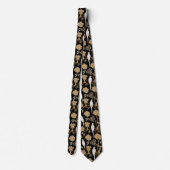 CRAVATE FLEURS BROWN ART DÉCO, PIROTS BLANCS SUR NOIR (Dos)