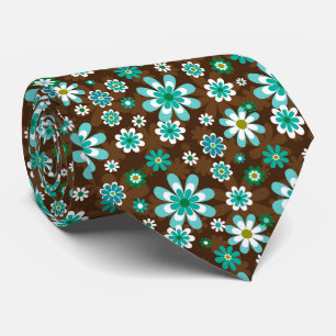 Cravate Fleurs Brown et bleues Retro