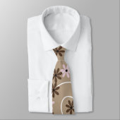Cravate Fleurs Brown sur taupe spirale (Attaché)