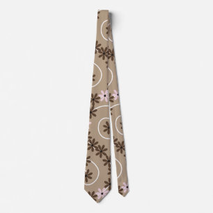 Cravate Fleurs Brown sur taupe spirale