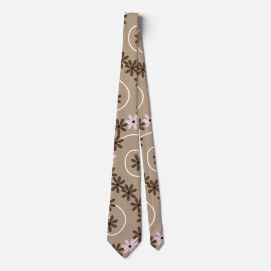 Cravate Fleurs Brown sur taupe spirale (Devant)