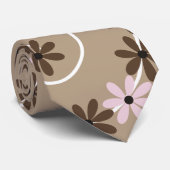Cravate Fleurs Brown sur taupe spirale (Roulé)