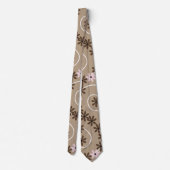Cravate Fleurs Brown sur taupe spirale (Dos)