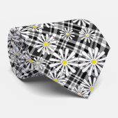 Cravate Fleurs chamomiques blanches sur à damiers noir bla (Roulé)