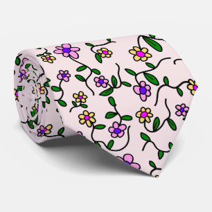Cravate Fleurs colorées, Motif Floral, Verdure, Boho