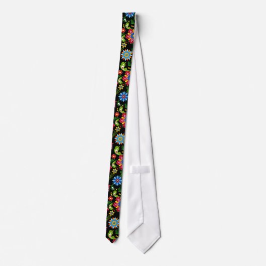 Cravate Fleurs colorées rétro Motif sur noir (Dos)