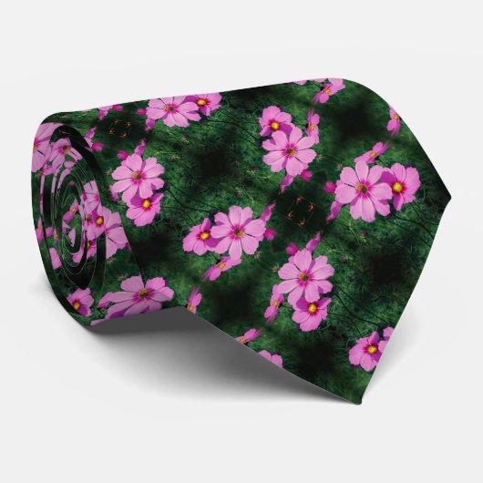 Cravate Fleurs Cosmos rose Motif Abstrait (Roulé)
