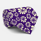 Cravate Fleurs - Crème sur violet profond (Roulé)