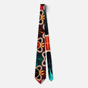 Cravate Fleurs cubiques Motif rétro Floral rouge