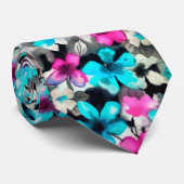 Cravate Fleurs d'aquarelle bleu rose blanc  (Roulé)