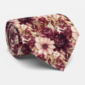 Cravate Fleurs d'aquarelle Boho de vin Bourgogne (Roulé)