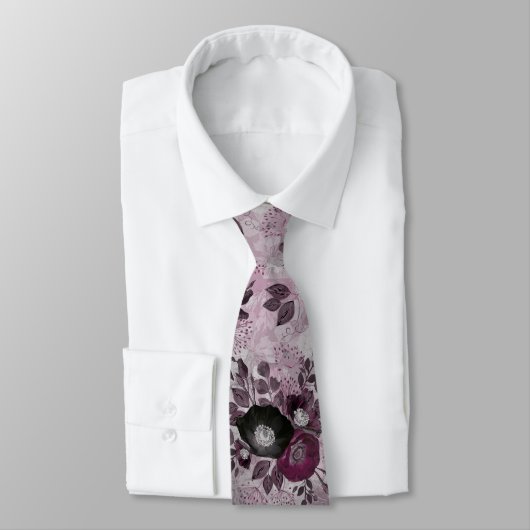 Cravate Fleurs d'aquarelle bordeaux. (Attaché)