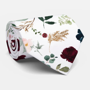 Cravate Fleurs d'aquarelle Burgundy Blush Roses de la mari