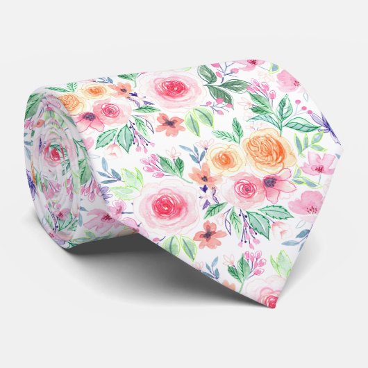 Cravate Fleurs d'aquarelle et feuilles (Roulé)