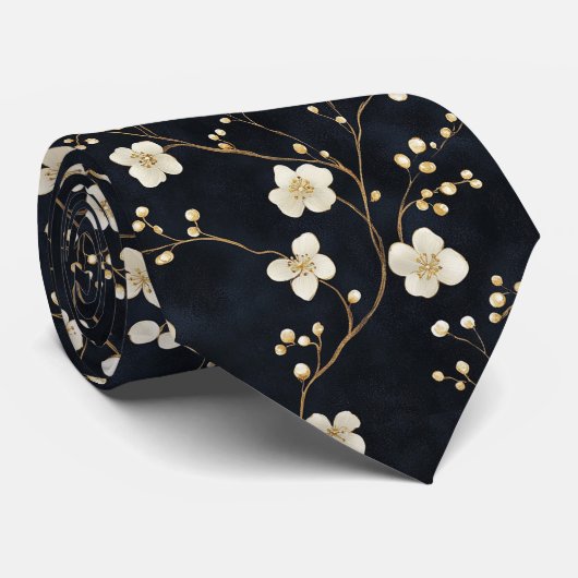 Cravate Fleurs d'aquarelle noir blanc Branches élégantes (Roulé)