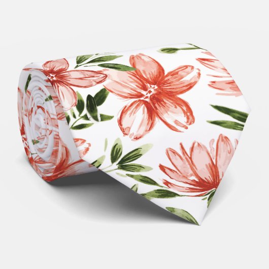 Cravate Fleurs d'aquarelle rouge (Roulé)
