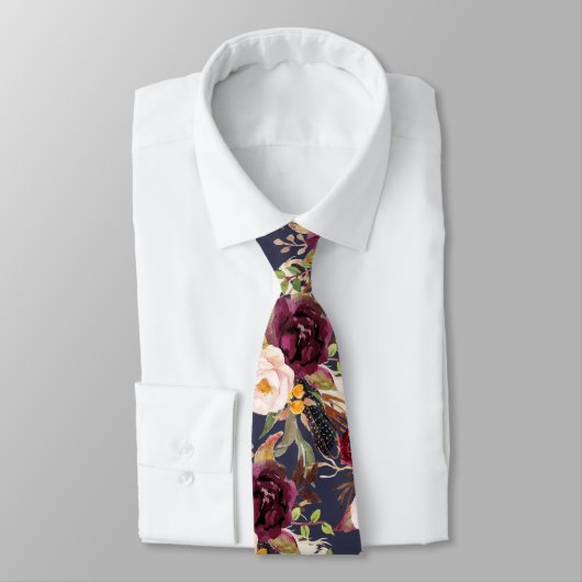 Cravate Fleurs d'aquarelle rousse Boho-Bourgogne DO-IT-YOU (Attaché)