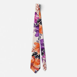 Cravate Fleurs d'automne gras Aquarelle Lily Floral