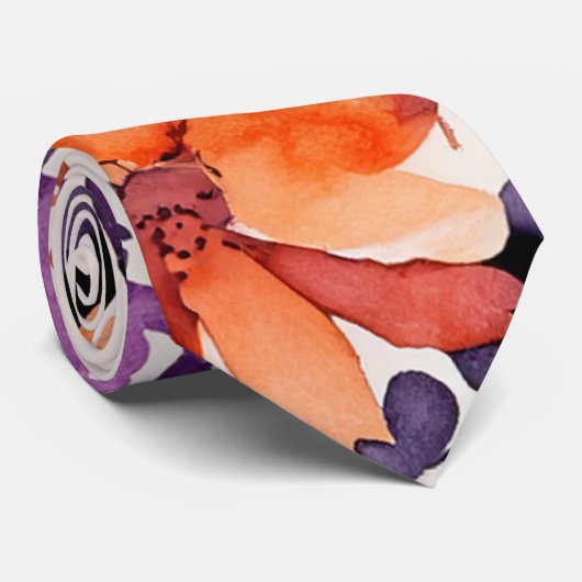 Cravate Fleurs d'automne gras Aquarelle Lily Floral (Roulé)