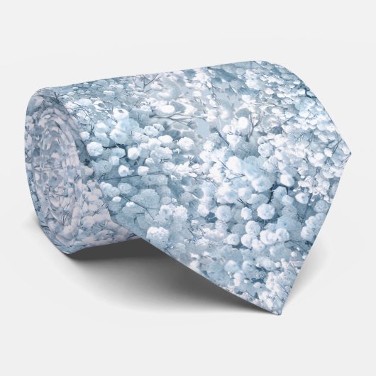 Cravate fleurs de Baby's Breath bleu pastel (Roulé)