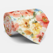 Cravate Fleurs de boho sauvage à l'aquarelle douce et past (Roulé)