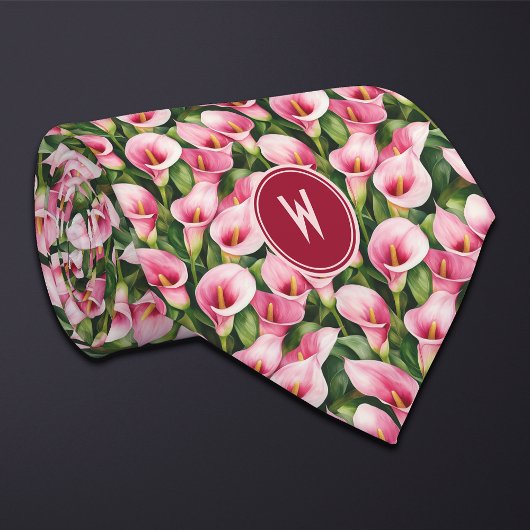 Cravate Fleurs de calla rose 