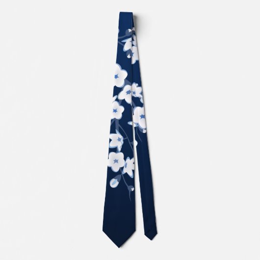 Cravate Fleurs de cerisier navales bleu blanc (Devant)