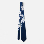 Cravate Fleurs de cerisier navales bleu blanc (Dos)