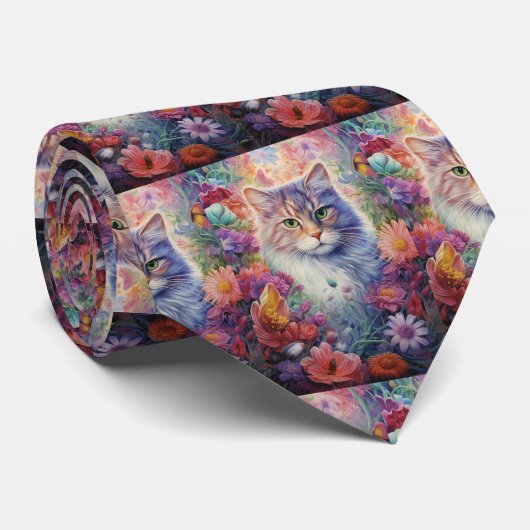 Cravate Fleurs de chat arc-en-ciel Boho (Roulé)