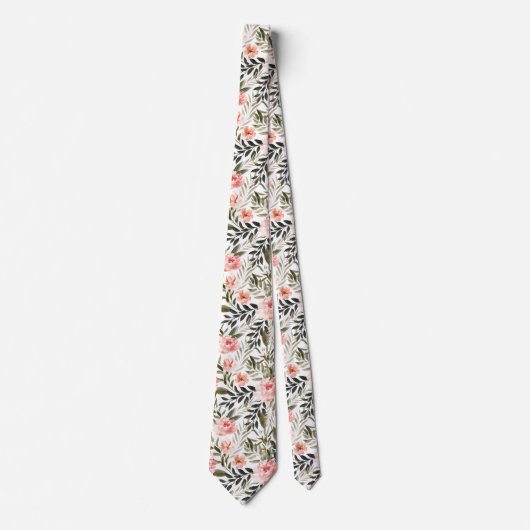 Cravate Fleurs de corail bronze d'été aquarelle florale (Devant)