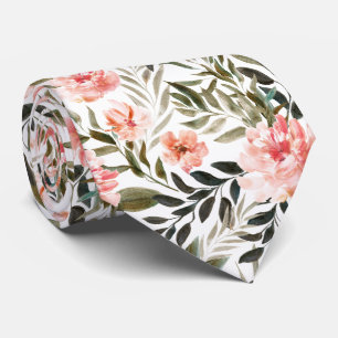 Cravate Fleurs de corail bronze d'été aquarelle florale