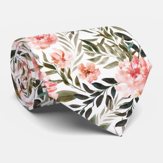 Cravate Fleurs de corail bronze d'été aquarelle florale (Roulé)