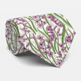 Cravate Fleurs de Hyacinth rose sur blanc naturel