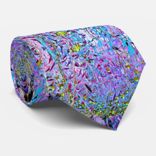Cravate Fleurs de jardin chartreuse et aqua impressionnist
