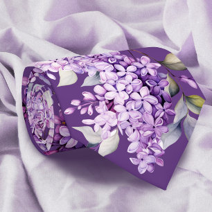 Cravate Fleurs de lilas sur violet